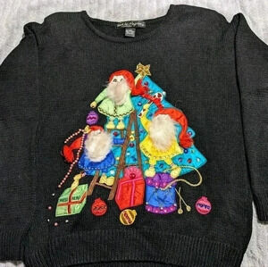 VTG Gladys Bagley Holiday Christmas Sweater Bearded Elves‎ Festive SZ M 10-12